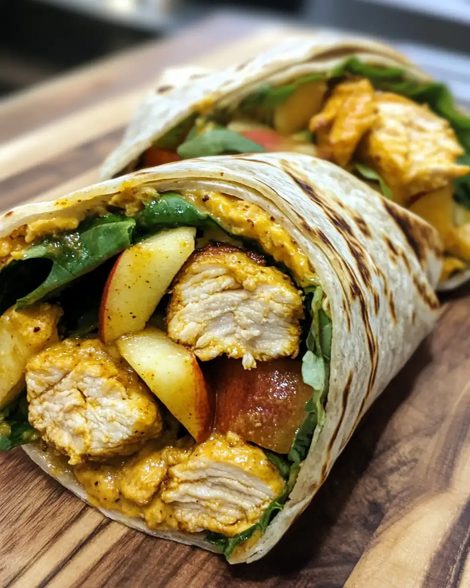 Curried chicken salad and apple wraps fresh and ready to serve