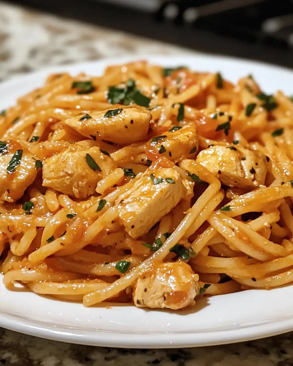Plated dairy free Marry Me Chicken with fresh basil garnish