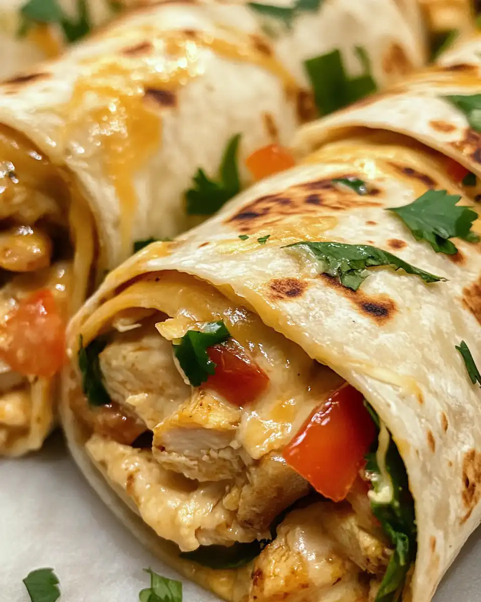 Ingredients for cheesy garlic chicken wraps including chicken, cheese, seasoning, and tortillas