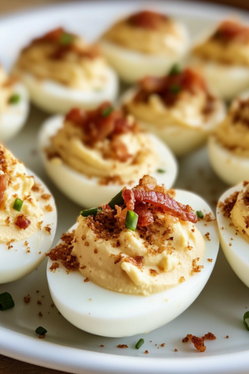 Deviled Eggs With Bacon taken with iphone 15 pro max --iw 2 --ar 4:5 --v 6.1 --raw