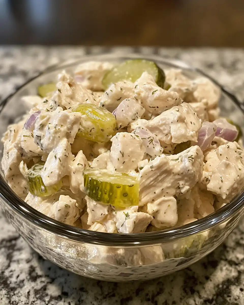 Chopped dill pickles and celery ingredients for chicken salad