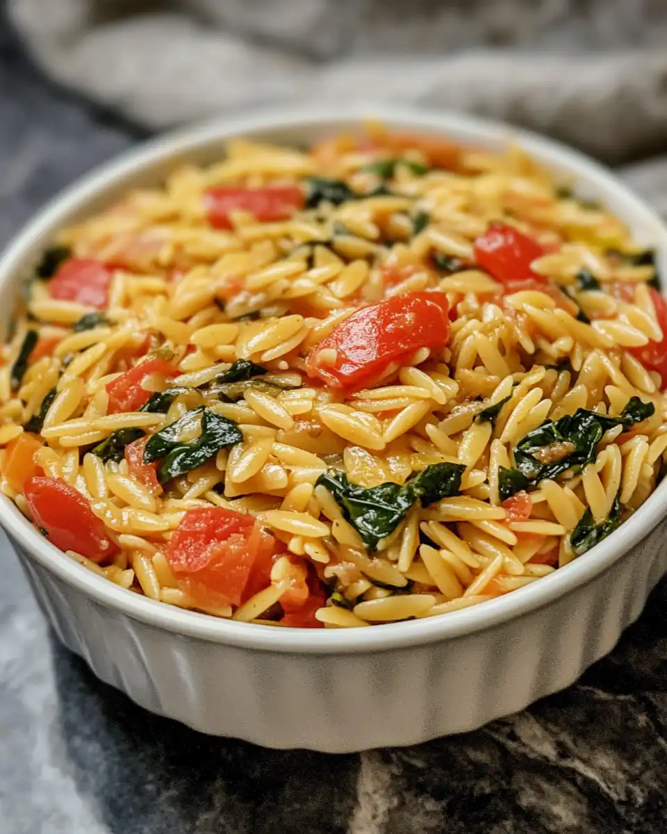 Pressure cooker steaming vegan Tuscan orzo pasta with garlic and sun-dried tomatoes