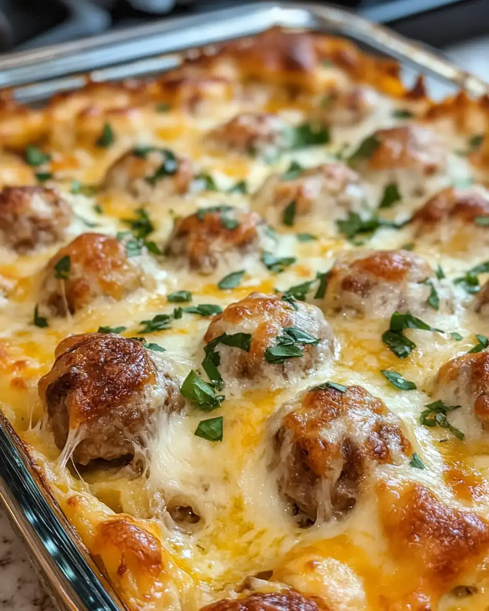 Finished cheesy casserole fresh from the oven with golden melted cheese on top