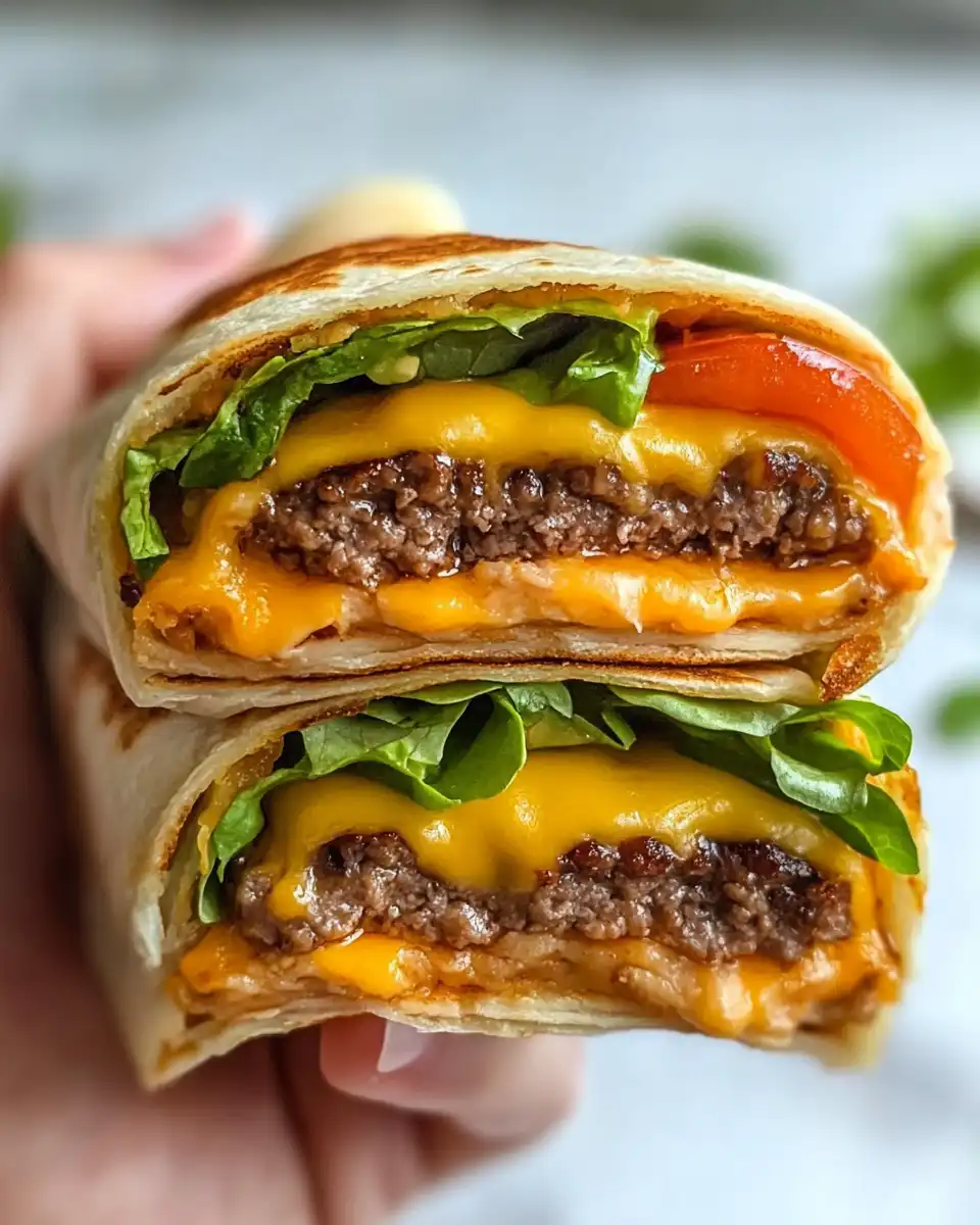 Air fryer cheeseburger wraps fresh from the air fryer with a golden crust