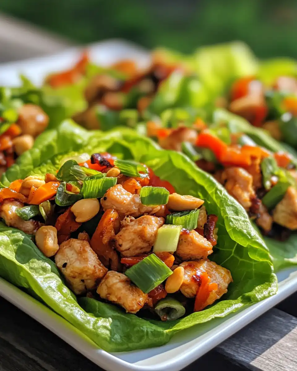 Final plated cashew chicken lettuce wraps served fresh