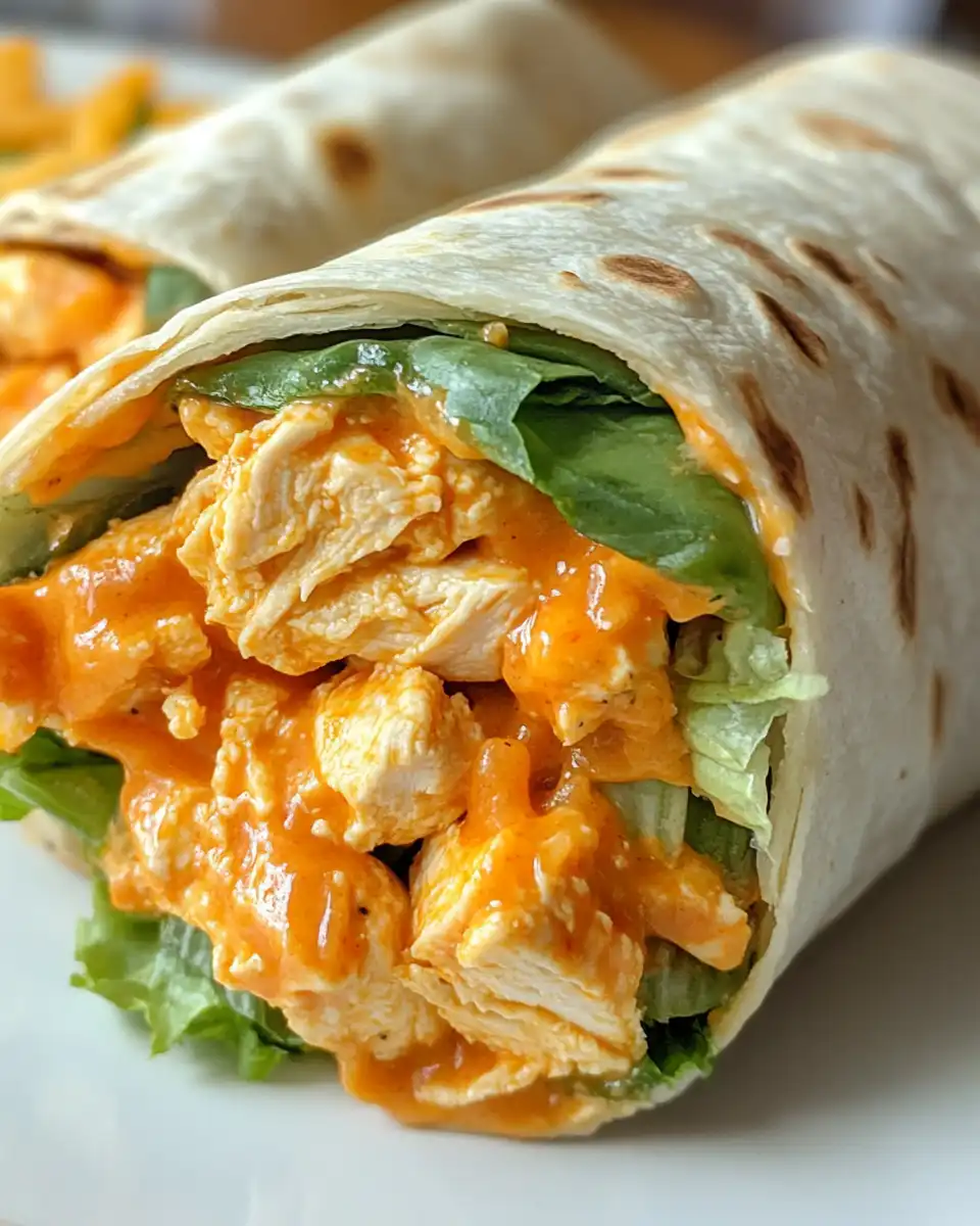 Finished buffalo chicken wraps showing fold and layers served on plate