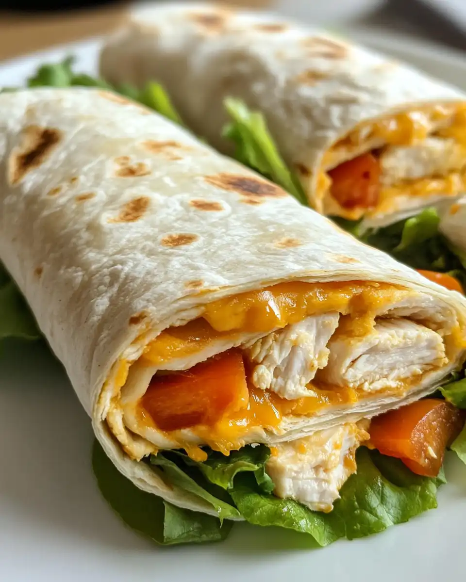 Ingredients for cheesy garlic chicken wraps including tortillas, chicken, garlic, and cheese