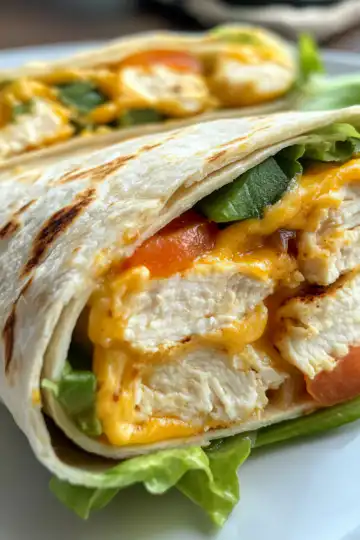 Easy Cheesy Chicken Wraps taken with iphone 15 pro max --iw 2 --ar 4:5 --v 6.1 --raw