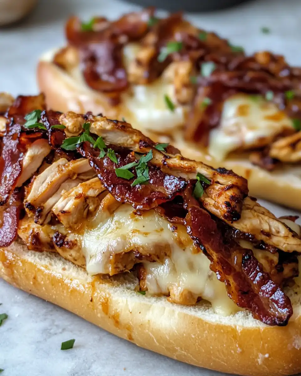 Final plated pressure cooker chicken with melted cheese and crispy bacon