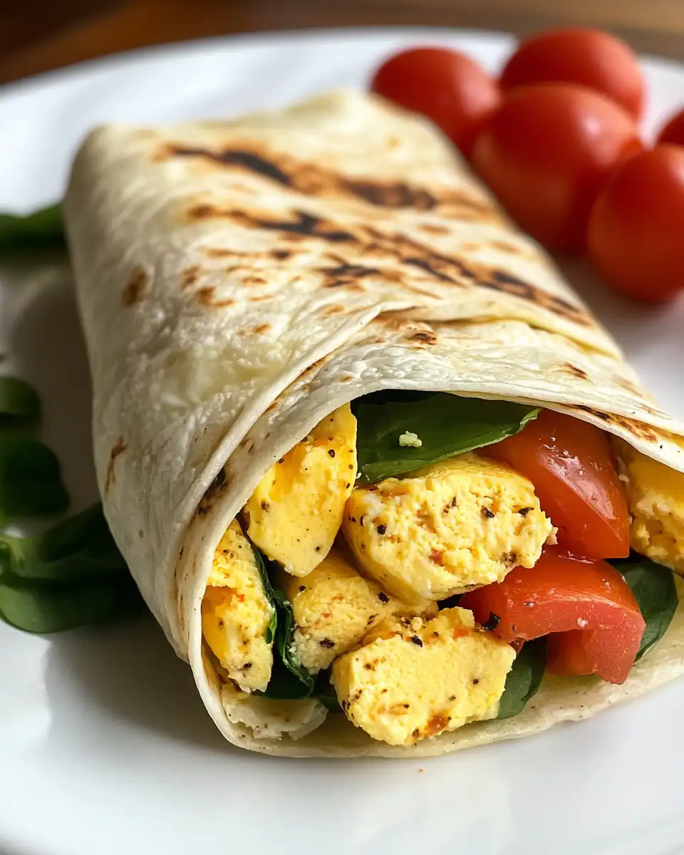 Close-up of easy egg wrap cooking in skillet with cheese and ham