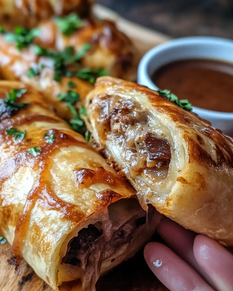 Pressure cooker with French dip tortilla rollups cooking inside