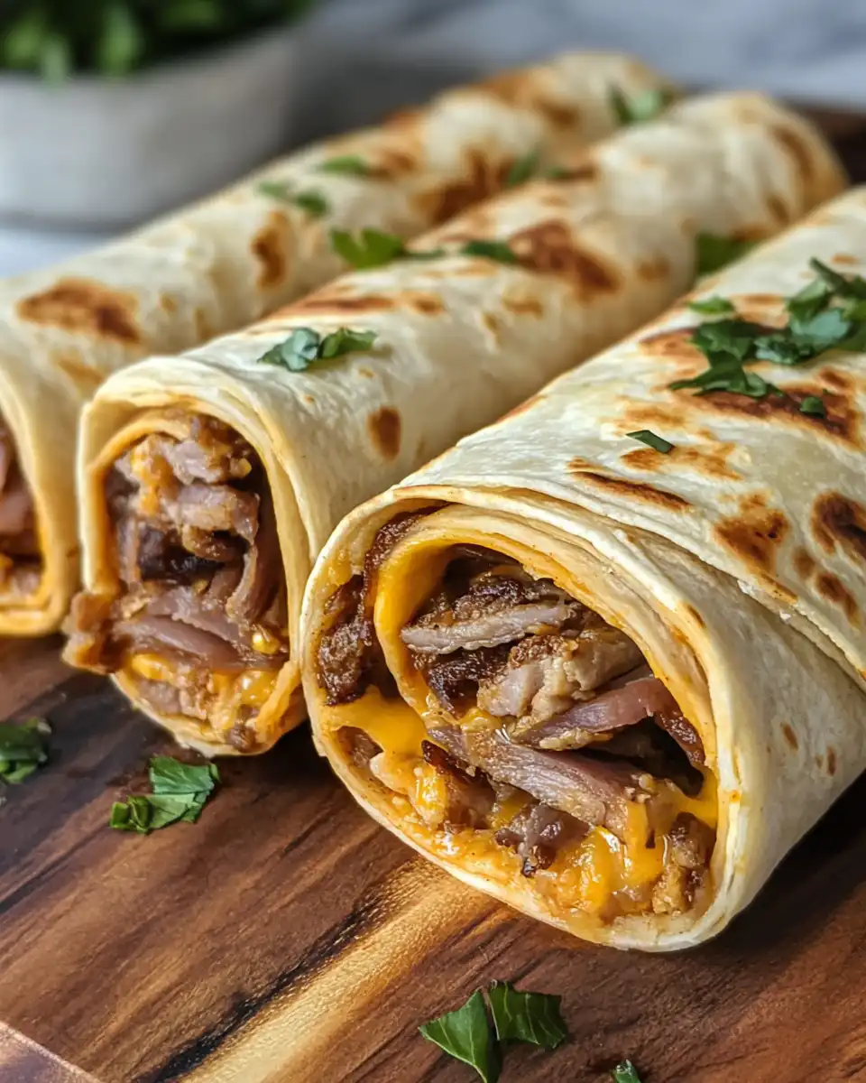 French Dip Tortilla Roll Ups served with au jus dipping sauce