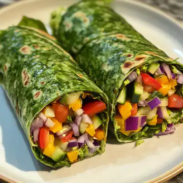 Easy & Fresh Veggie Wraps taken with iphone 15 pro max --iw 2 --ar 4:5 --v 6.1 --raw