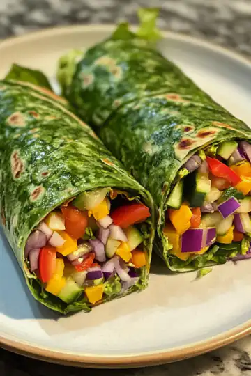 Easy & Fresh Veggie Wraps taken with iphone 15 pro max --iw 2 --ar 4:5 --v 6.1 --raw