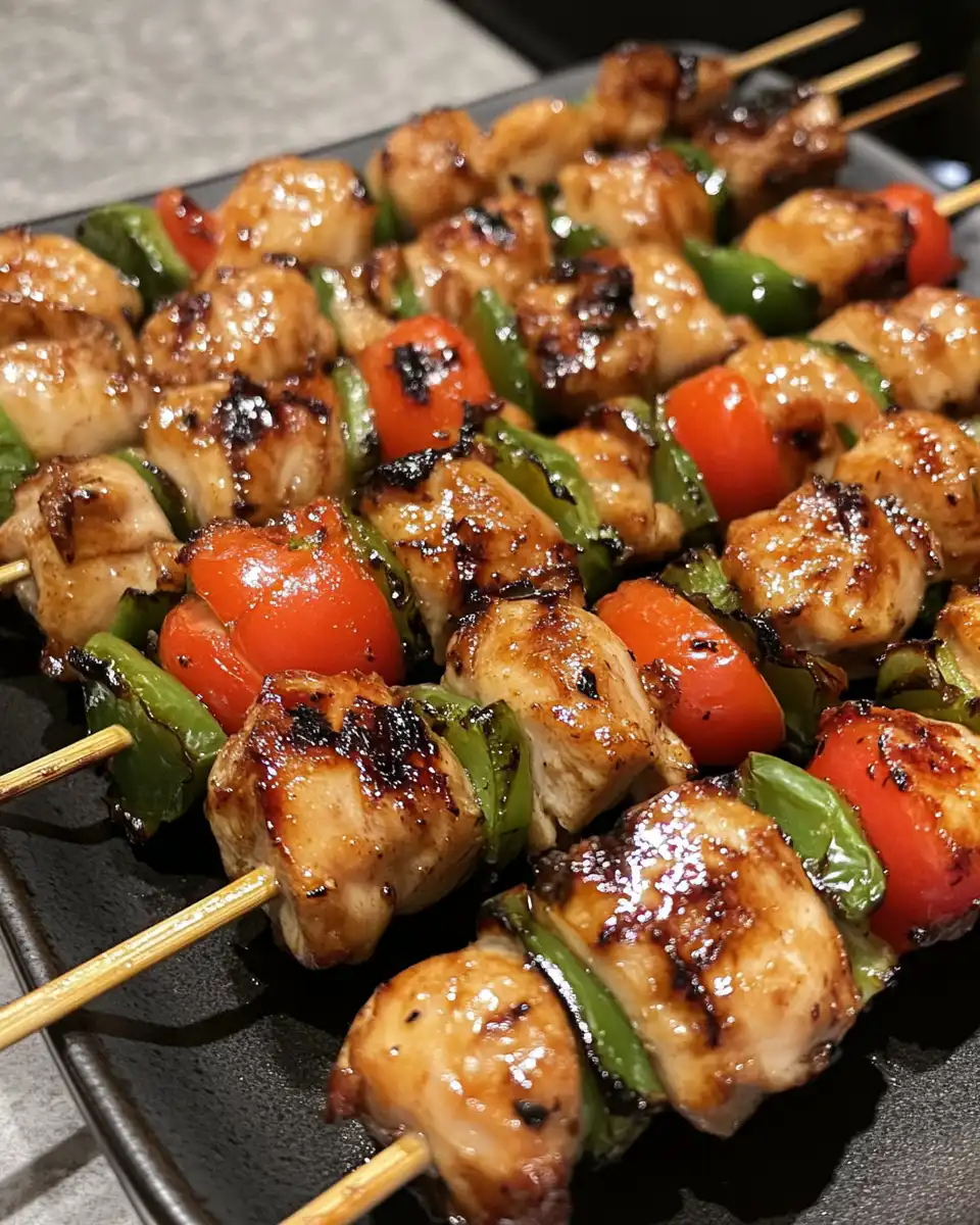 Close-up of juicy Japanese chicken yakitori skewers fresh from the pressure cooker