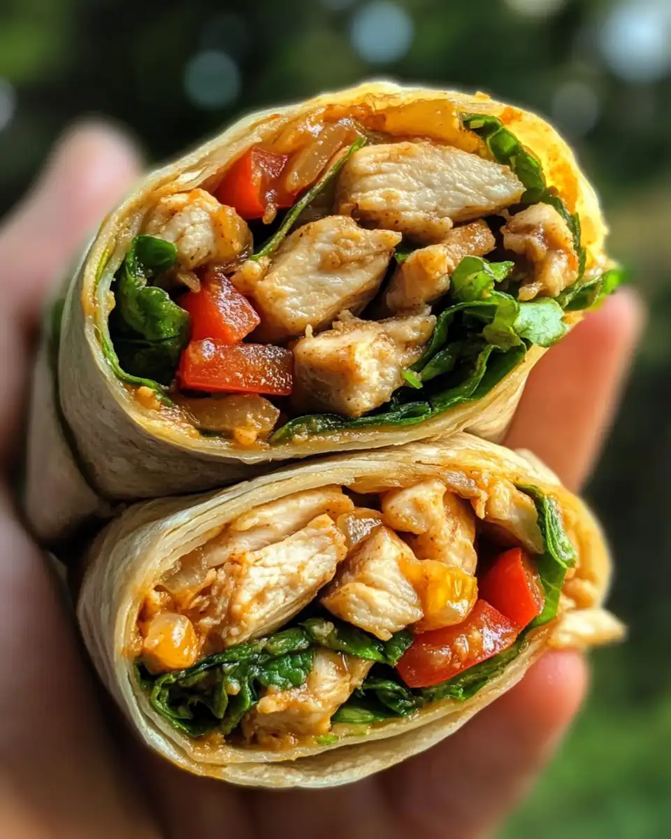 Close-up of delicious peanut chicken wraps with fresh veggies and peanut sauce
