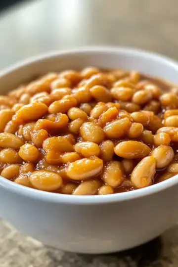 Easy Vegan Baked Beans taken with iphone 15 pro max --iw 2 --ar 4:5 --v 6.1 --raw