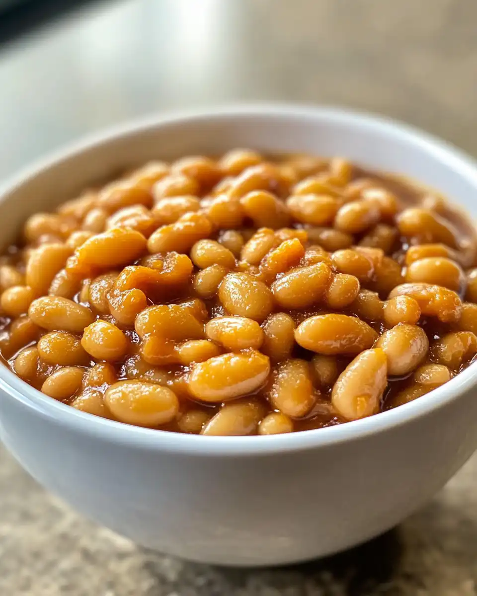 Pressure cooker vegan baked beans in pot with steam