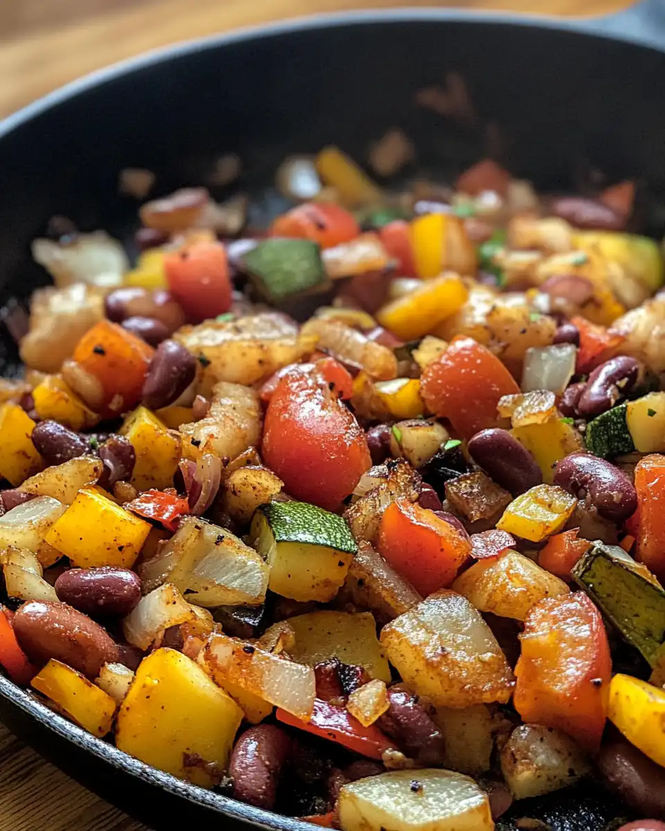 Easy vegan breakfast hash with veggies and beans in pressure cooker