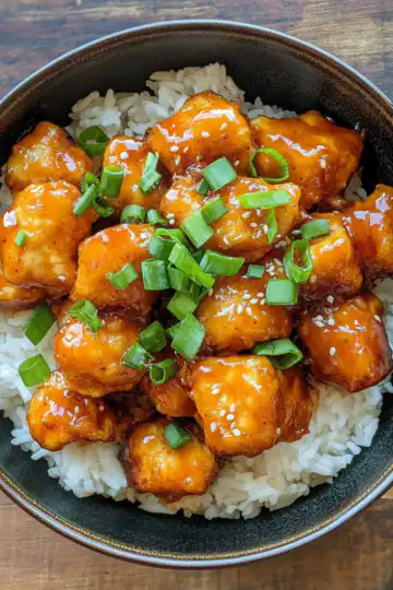 Easy Vegan Orange Chicken taken with iphone 15 pro max --iw 2 --ar 4:5 --v 6.1 --raw