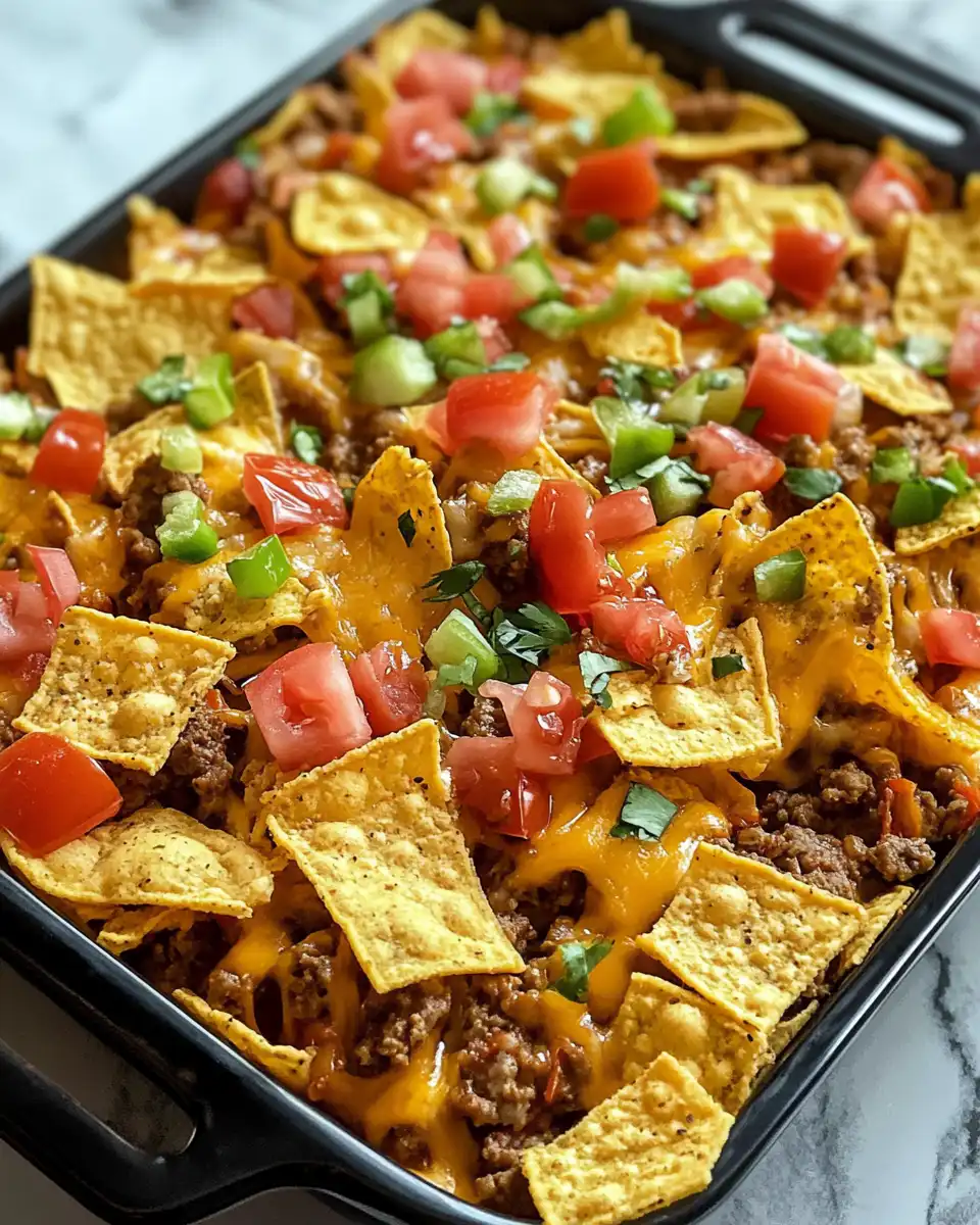 Ingredients for walking taco casserole including ground beef, beans, Fritos and cheese