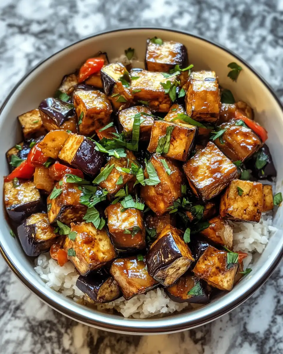 Pressure cooker eggplant and tofu dish simmering with garlic and chili aroma
