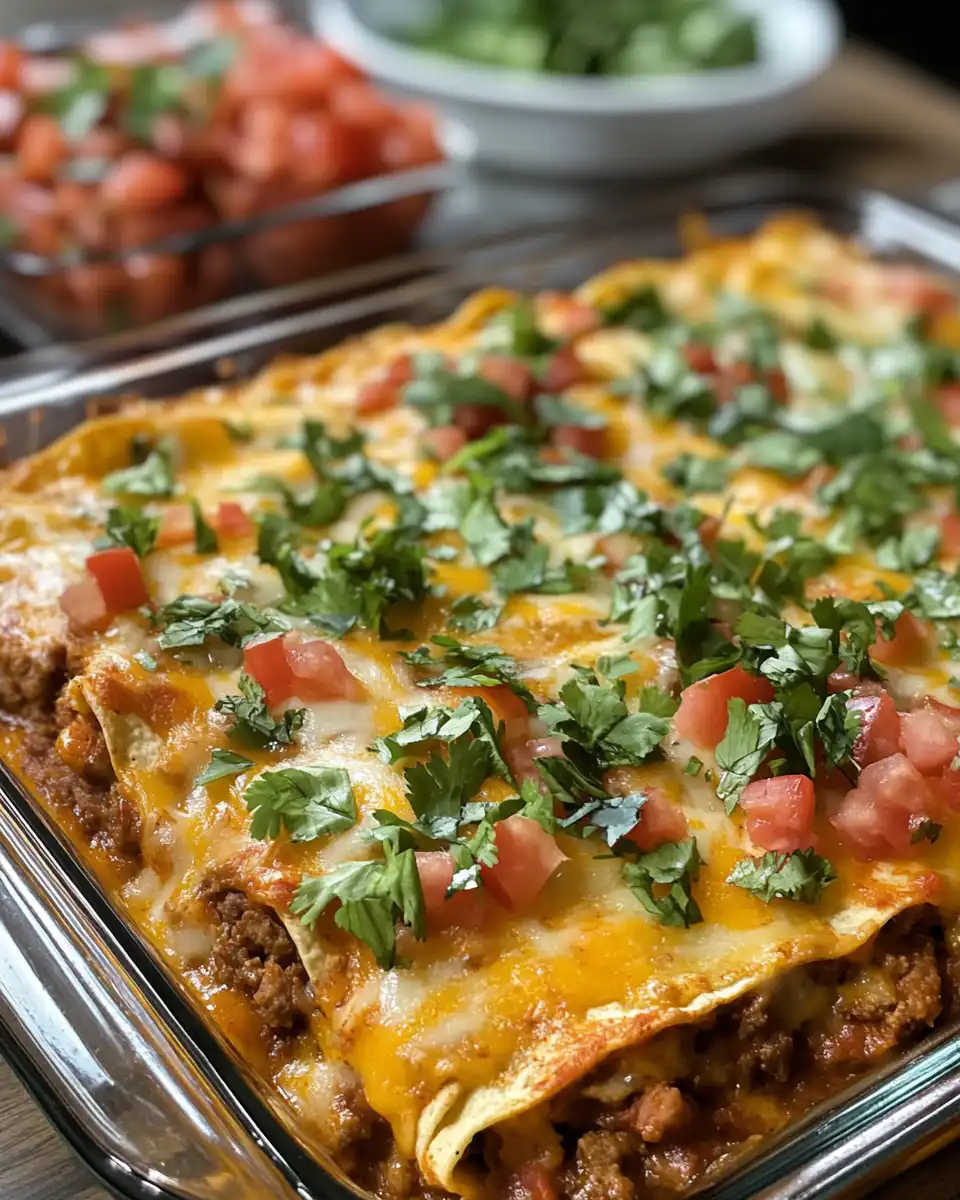 Ingredients laid out for enchilada taco casserole in a bowl and on the table