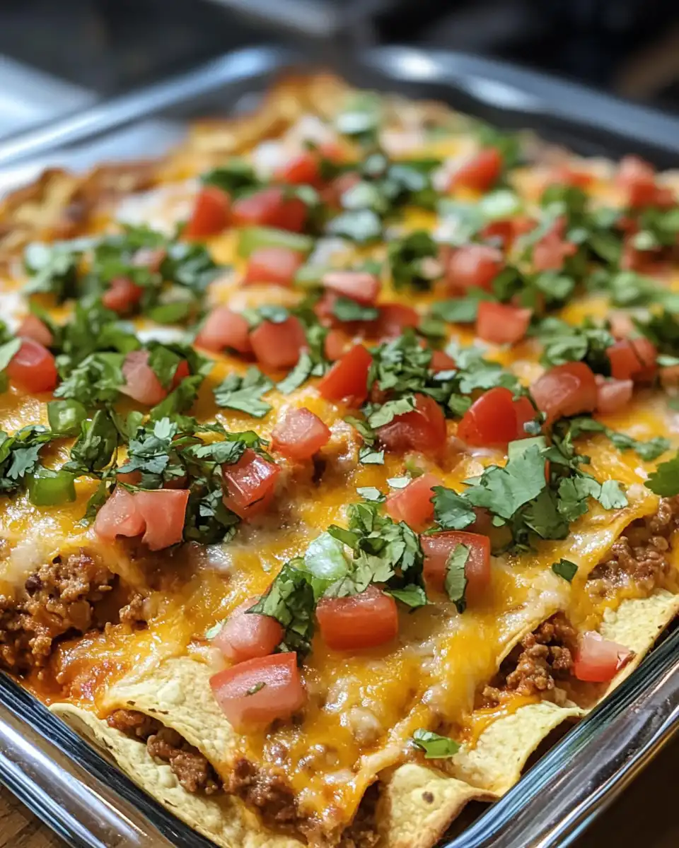 Hearty enchilada taco casserole fresh out of the pot with melted cheese