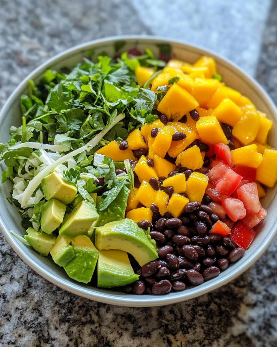 Epic summer salad with black beans, mango, and avocado in a bowl