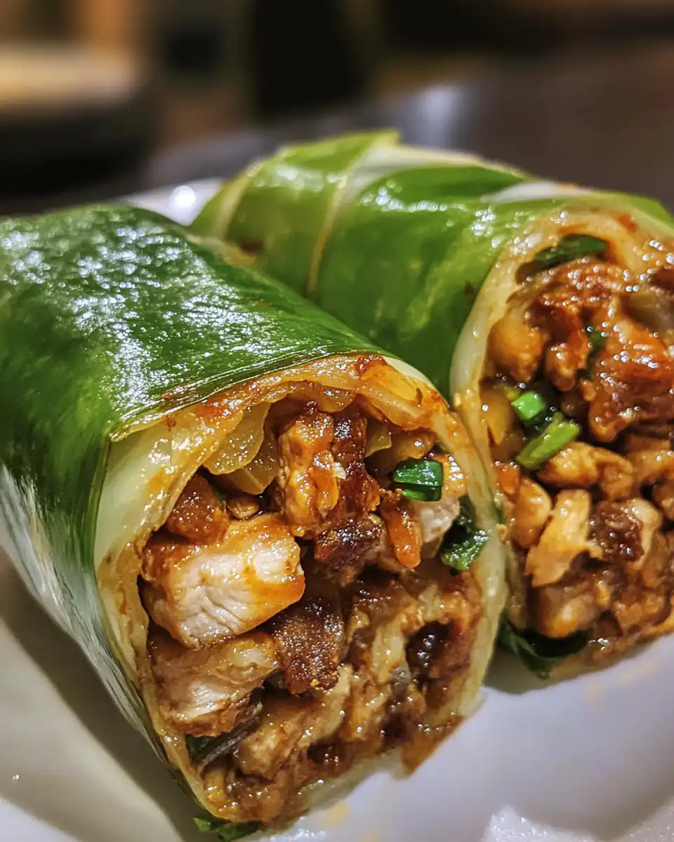 Close up of tasty Filipino chicken sisig wraps ready to eat in the introduction section