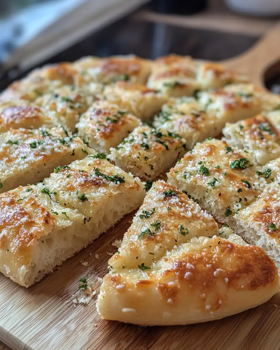 Golden crispy edges of freshly baked garlic Parmesan focaccia bread