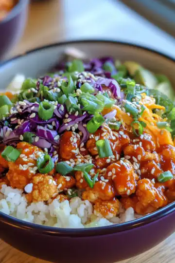 general tsos cauliflower bowls taken with iphone 15 pro max --iw 2 --ar 4:5 --v 6.1 --raw