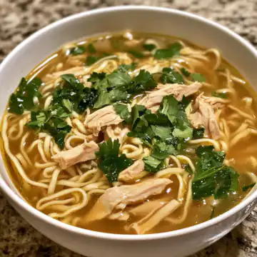 ginger garlic chicken noodle soup taken with iphone 15 pro max --iw 2 --ar 4:5 --v 6.1 --raw