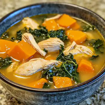 Ginger, Sweet Potato, And Kale Chicken Soup taken with iphone 15 pro max --iw 2 --ar 4:5 --v 6.1 --raw