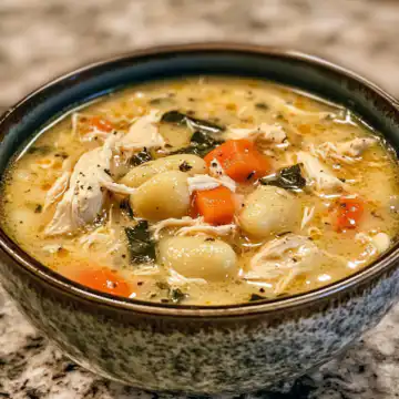 Gnocchi Chicken Soup taken with iphone 15 pro max --iw 2 --ar 4:5 --v 6.1 --raw