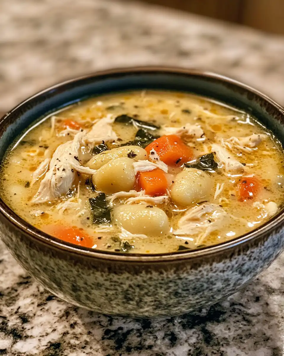 Pressure cooker steam rising from gnocchi chicken soup