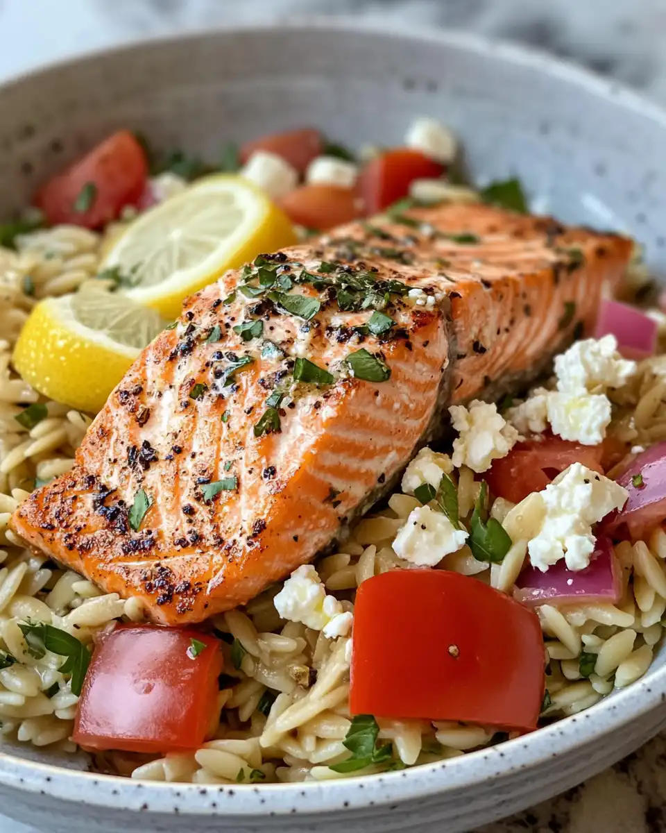 Juicy grilled chicken with lemon feta and orzo salad in pressure cooker meal
