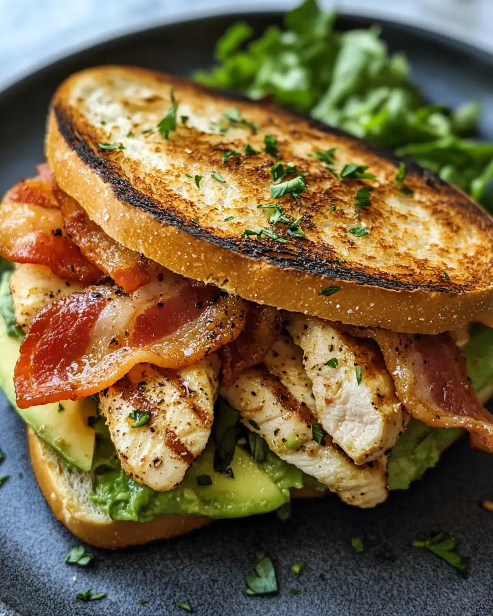 Ingredients laid out for chipotle chicken bacon and avocado melts: bacon, chicken, avocado, cheese, bread