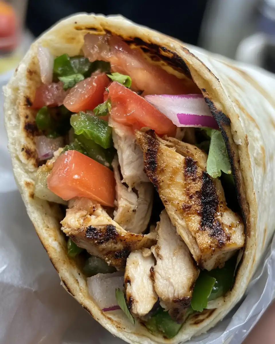 Final plated grilled chicken shawarma wraps with fresh toppings