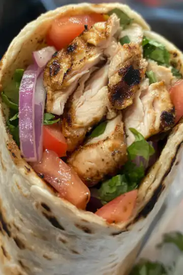 Grilled Chicken Shawarma Wrap taken with iphone 15 pro max --iw 2 --ar 4:5 --v 6.1 --raw
