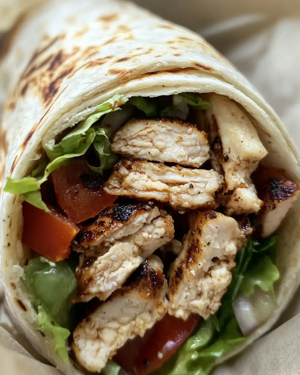 Ingredients for grilled chicken wraps including chicken, tortillas, lettuce, and cheese