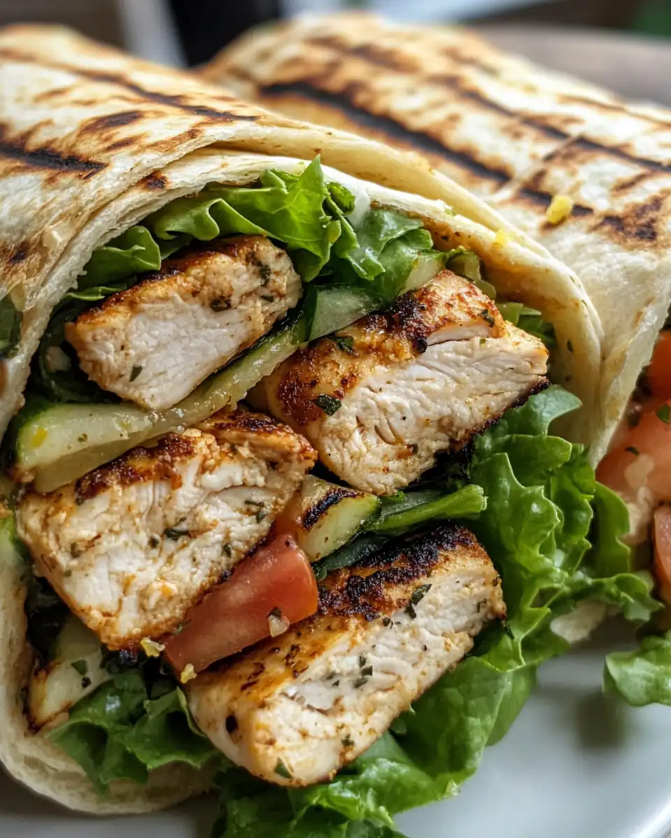 Juicy grilled lemon chicken flatbread wrap fresh and ready
