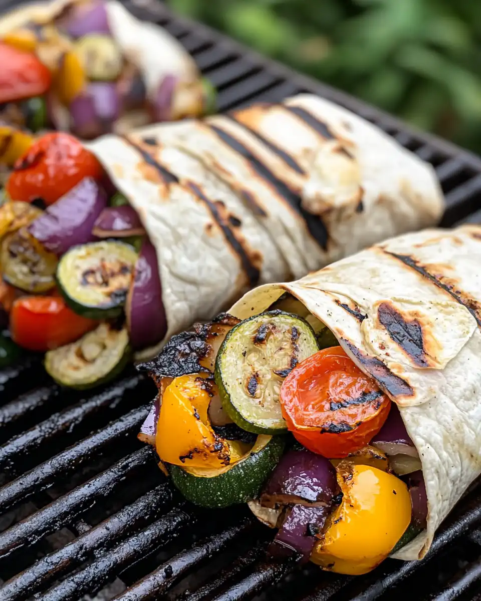 Ingredients for grilled veggie wraps including zucchini, red onion, bell pepper and feta cheese