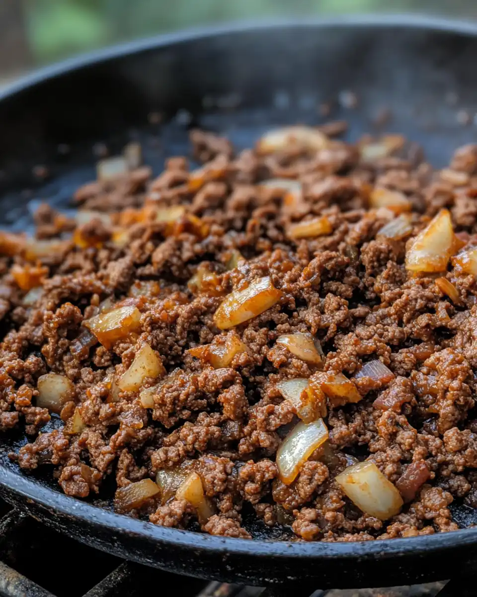Finished pressure cooker nachos with layers of beef, beans, cheese, and toppings