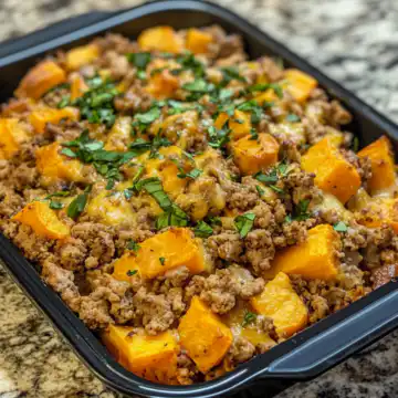 Ground Turkey Sweet Potato Bake taken with iphone 15 pro max --iw 2 --ar 4:5 --v 6.1 --raw