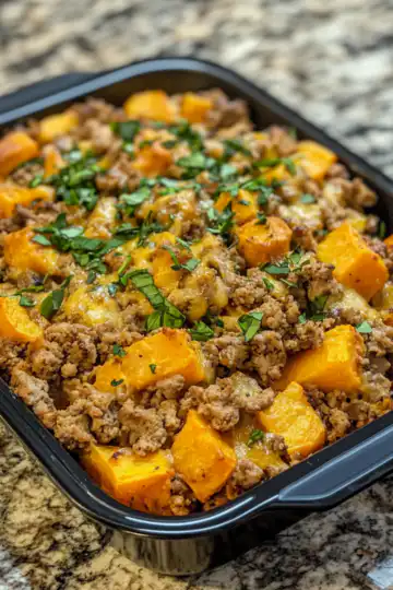 Ground Turkey Sweet Potato Bake taken with iphone 15 pro max --iw 2 --ar 4:5 --v 6.1 --raw