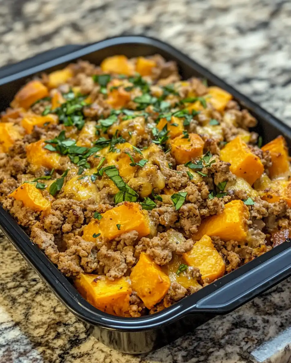 Ground turkey and sweet potatoes cooking in pressure cooker skillet