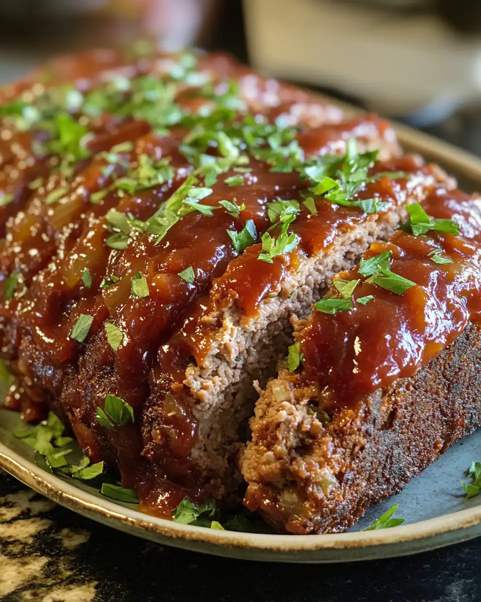 Sliced venison meatloaf served on a plate showcasing juicy tender texture