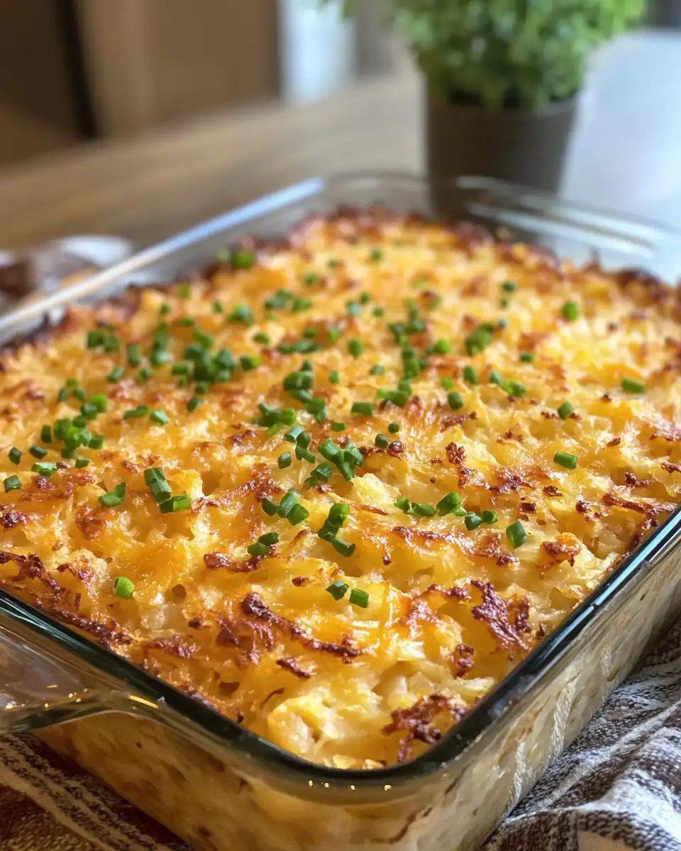 Creamy hash brown casserole ingredients mixed and ready