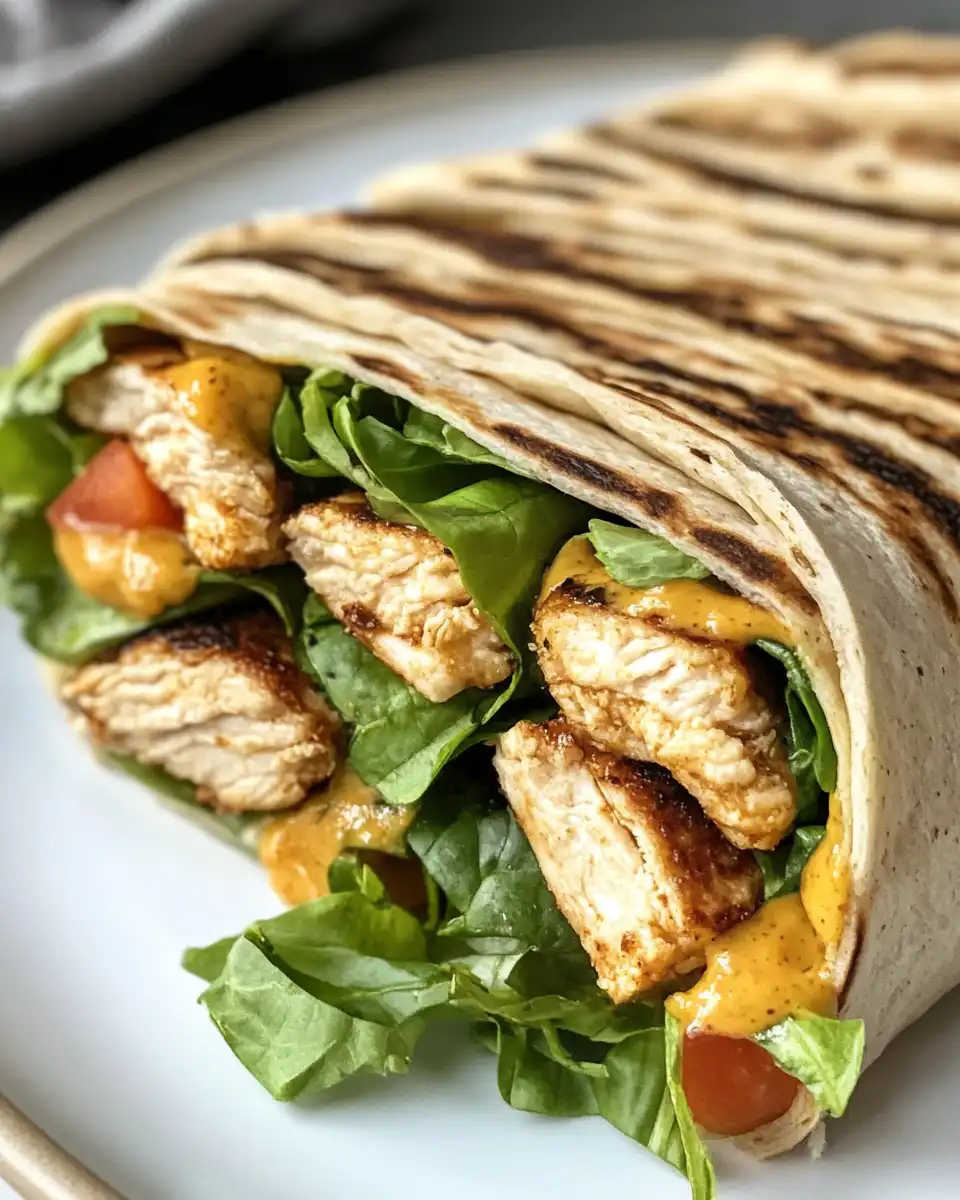Final plated honey mustard chicken wrap served warm